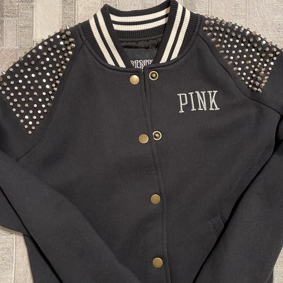 PINK Black Letterman Jacket w/Nailheads - Picture 2 of 6